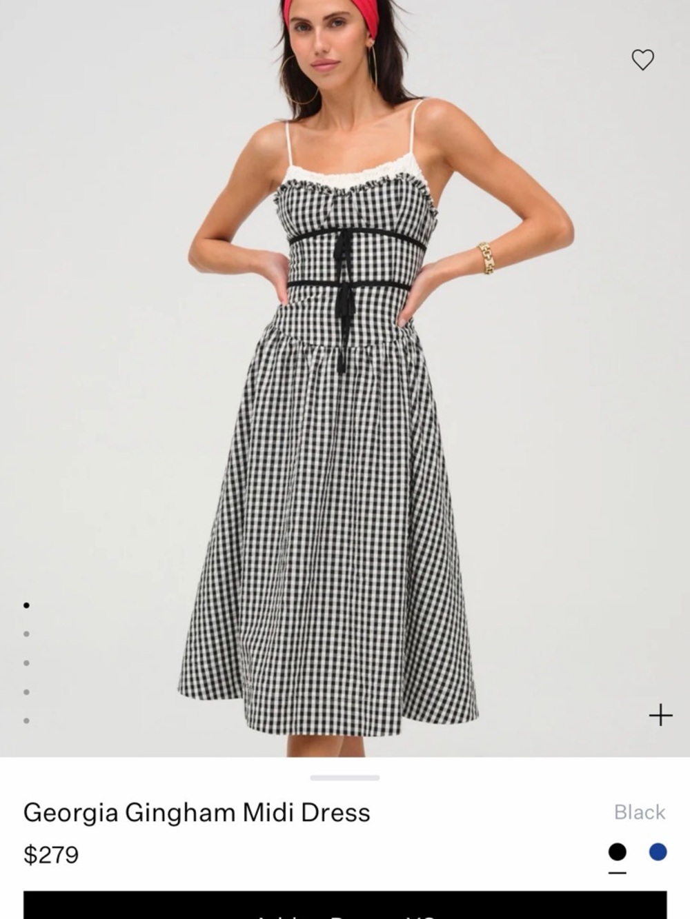 For Love And Lemons Black-and-White Gingham Midi Dress